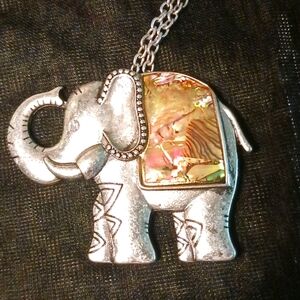 *SOLD*Elephant with Abalone Inlay Necklace, Trunk up for Prosperity